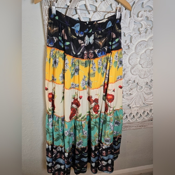 L'Atiste by Amy Women’s Colorful Floral Butterfly Maxi Tiered Skirt Size M - Picture 8 of 9